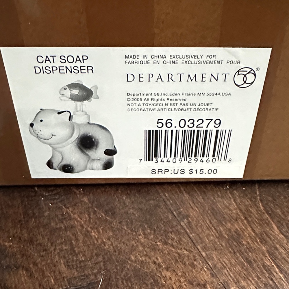 Department 56 Cat Soap Dispenser - White and Black Ceramic